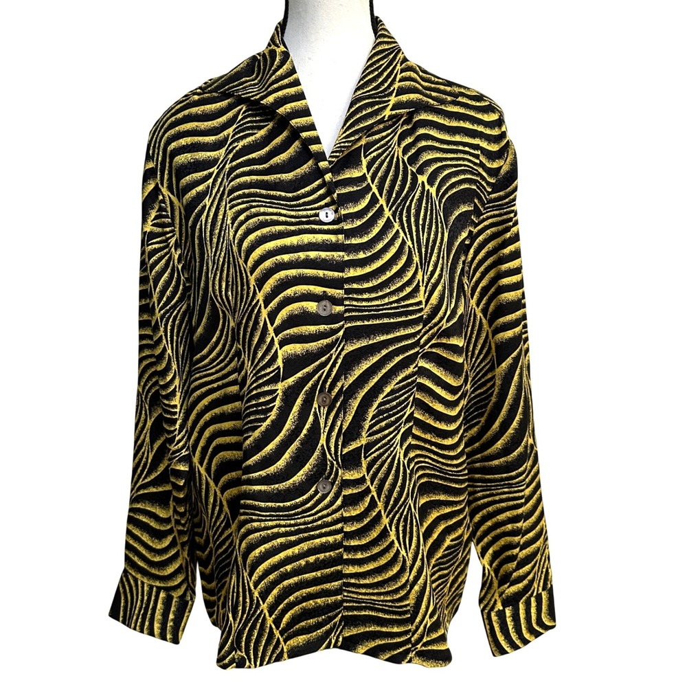 Paolo Santini 100% Silk Shirt 10 Abstract Psychedelic Retro Mob Wife Grunge Y2K